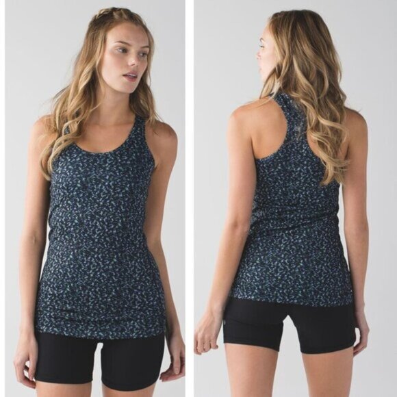 Lululemon Cool Racerback Digi Pixie Caspian Blue Black Womens Size 4 - Picture 1 of 7